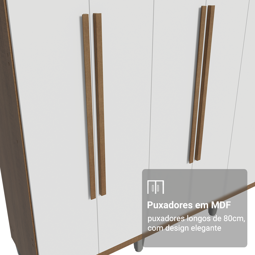 Guarda-Roupa Casal com Pés 6 Portas Batentes Rustic/Branco/Rustic Venus Madesa