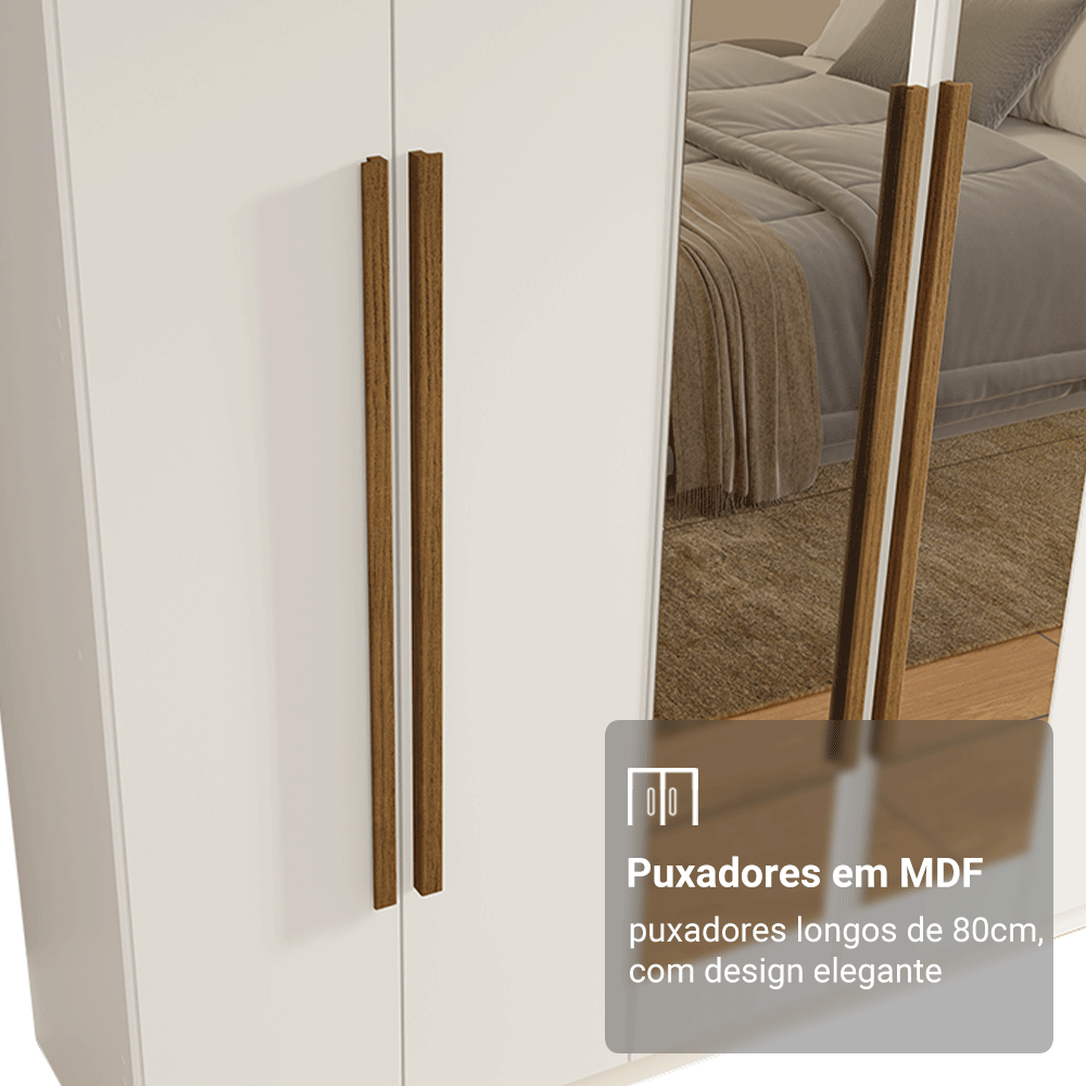 Guarda-Roupa Casal 6 Portas Batentes com Espelho Branco/Branco/Rustic Venus Madesa
