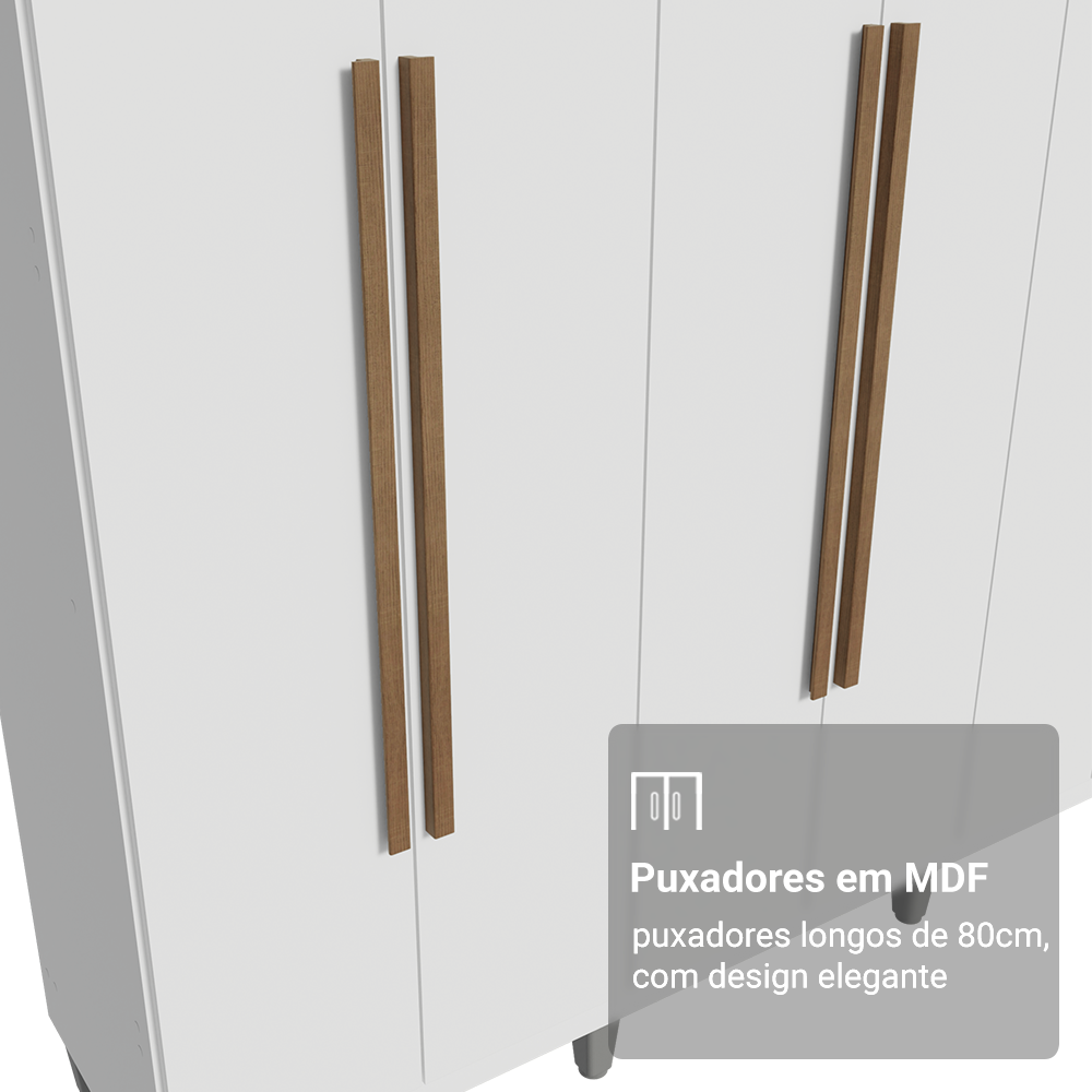 Guarda-Roupa Casal com Pés 6 Portas Batentes Branco/Branco/Rustic Venus Madesa