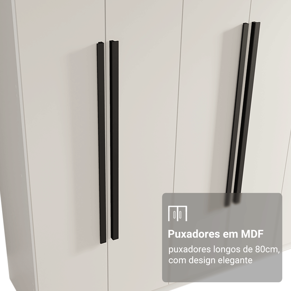 Guarda-Roupa Casal 6 Portas Batentes Branco/Branco/Preto Venus Madesa