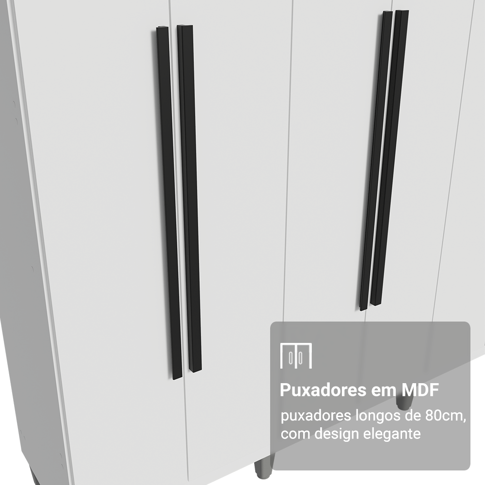 Guarda-Roupa Casal com Pés 6 Portas Batentes Branco/Branco/Preto Venus Madesa