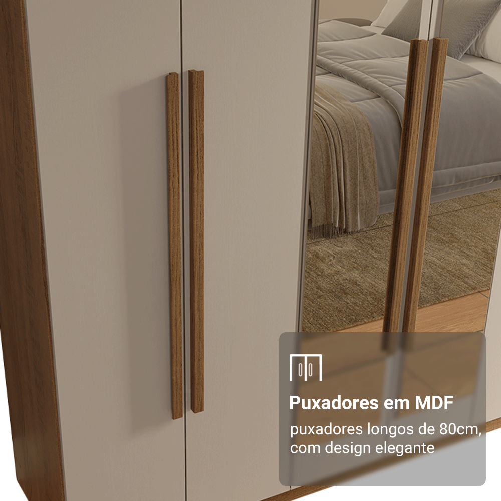 Guarda-Roupa Casal 6 Portas Batentes com Espelho Rustic/Crema/Rustic Venus Madesa