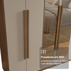 Guarda-Roupa Casal 6 Portas Batentes com Espelho Rustic/Crema/Rustic Venus Madesa