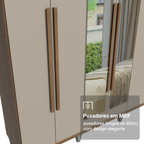 Guarda-Roupa Casal com Pés 6 Portas Batentes com Espelho Rustic/Crema/Rustic Venus Madesa