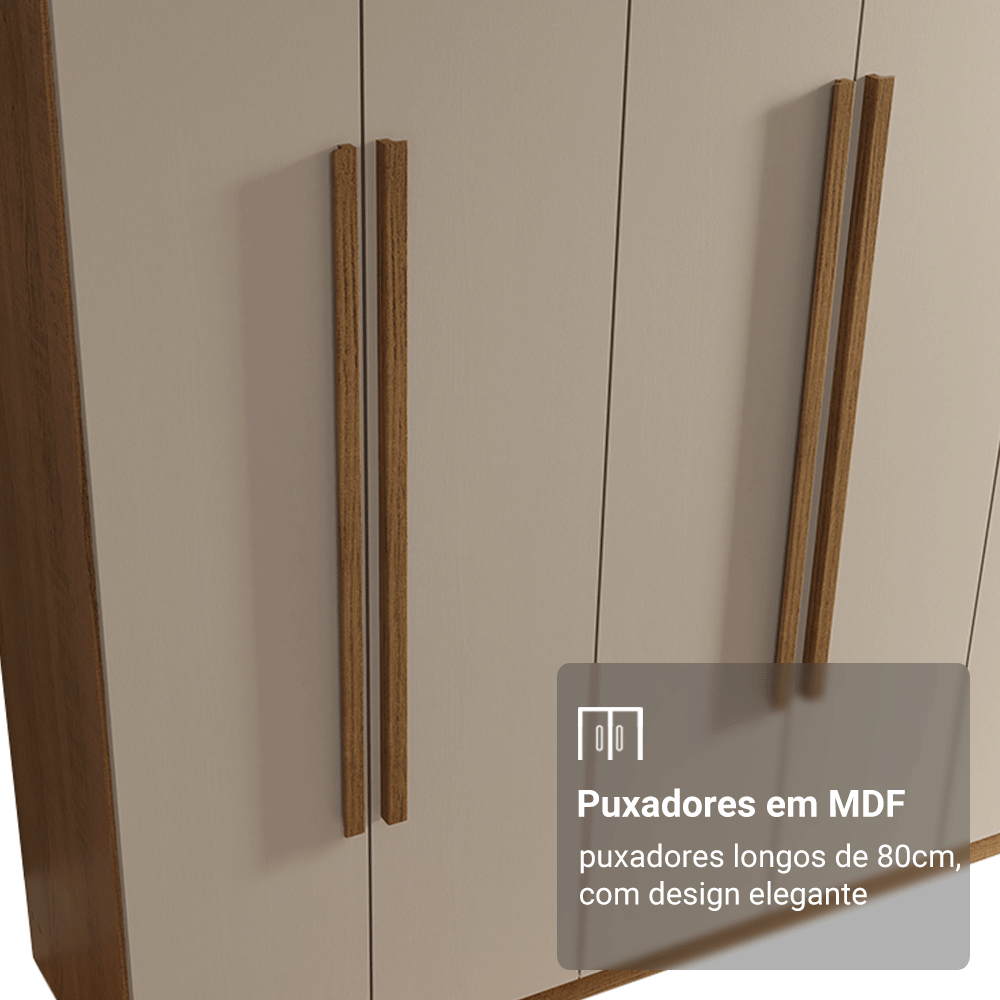 Guarda-Roupa Casal 6 Portas Batentes Rustic/Crema/Rustic Venus Madesa