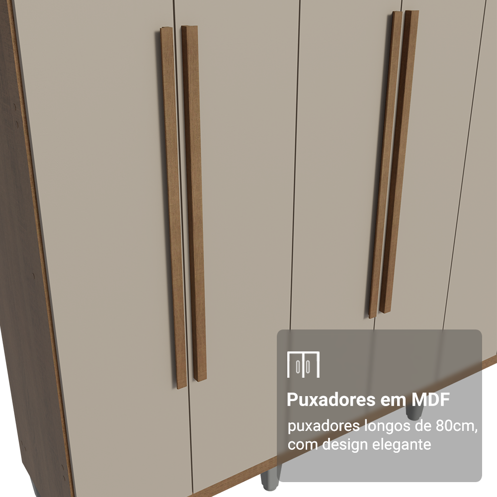 Guarda-Roupa Casal com Pés 6 Portas Batentes Rustic/Crema/Rustic Venus Madesa