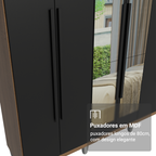 Guarda-Roupa Casal com Pés 6 Portas Batentes com Espelho Rustic/Preto/Preto Venus Madesa