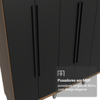Guarda-Roupa Casal com Pés 6 Portas Batentes Rustic/Preto/Preto Venus Madesa