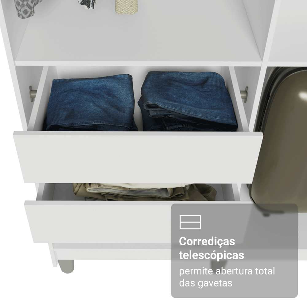 Guarda-Roupa Closet com Pés 4 Gavetas 216cm Branco Venus Madesa