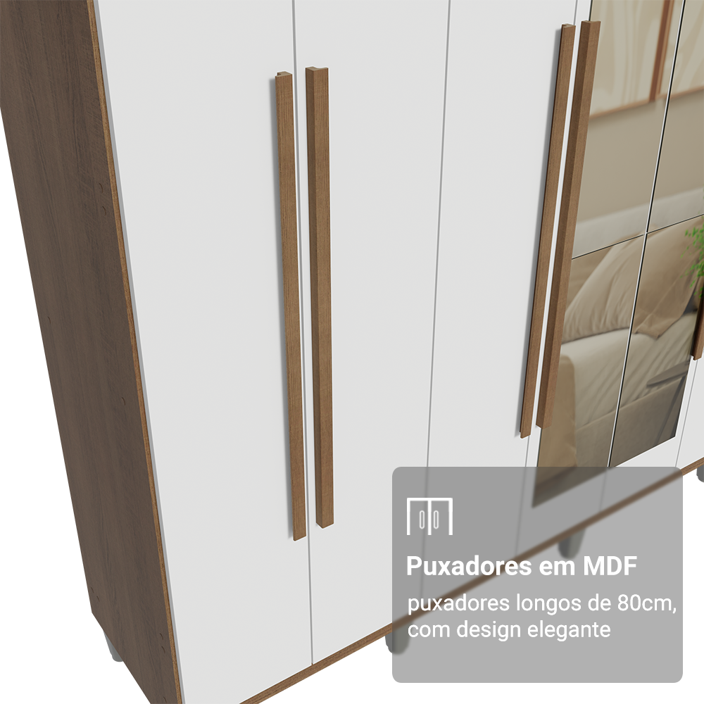 Guarda-Roupa Casal com Pés 8 Portas Batentes com Espelho Rustic/Branco/Rustic Venus Madesa