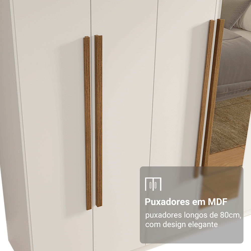 Guarda-Roupa Casal 8 Portas Batentes com Espelho Branco/Branco/Rustic Venus Madesa