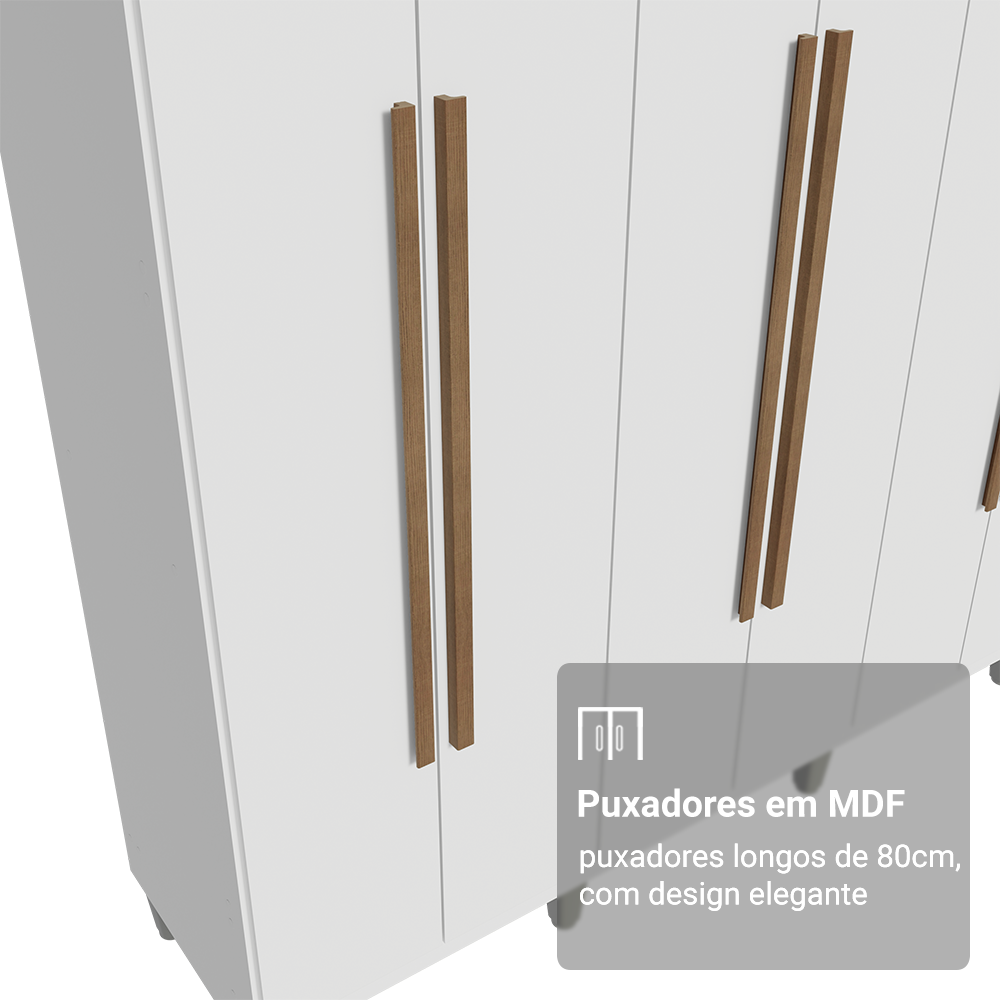 Guarda-Roupa Casal com Pés 8 Portas Batentes Branco/Branco/Rustic Venus Madesa