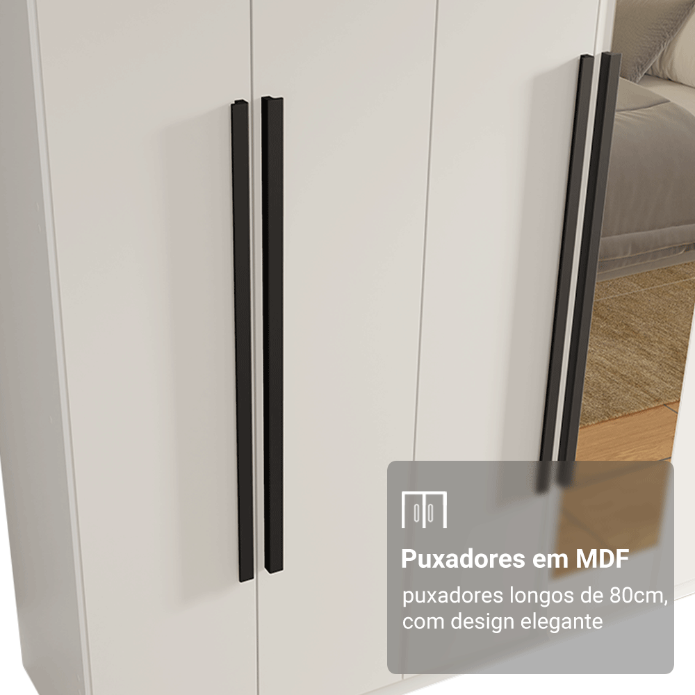 Guarda-Roupa Casal 8 Portas Batentes com Espelho Branco/Branco/Preto Venus Madesa