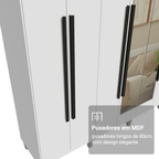 Guarda-Roupa Casal com Pés 8 Portas Batentes com Espelho Branco/Branco/Preto Venus Madesa