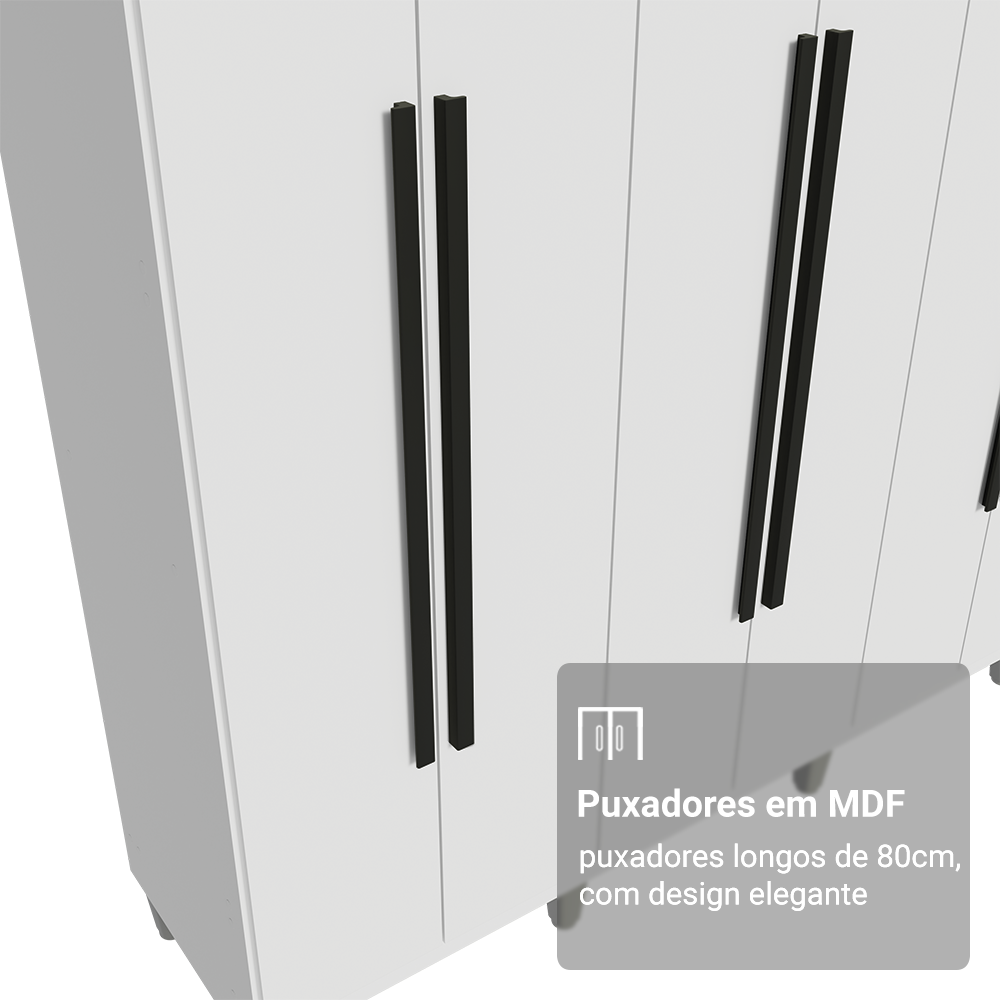 Guarda-Roupa Casal com Pés 8 Portas Batentes Branco/Branco/Preto Venus Madesa