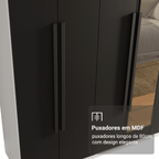 Guarda-Roupa Casal 8 Portas Batentes com Espelho Branco/Preto/Preto Venus Madesa