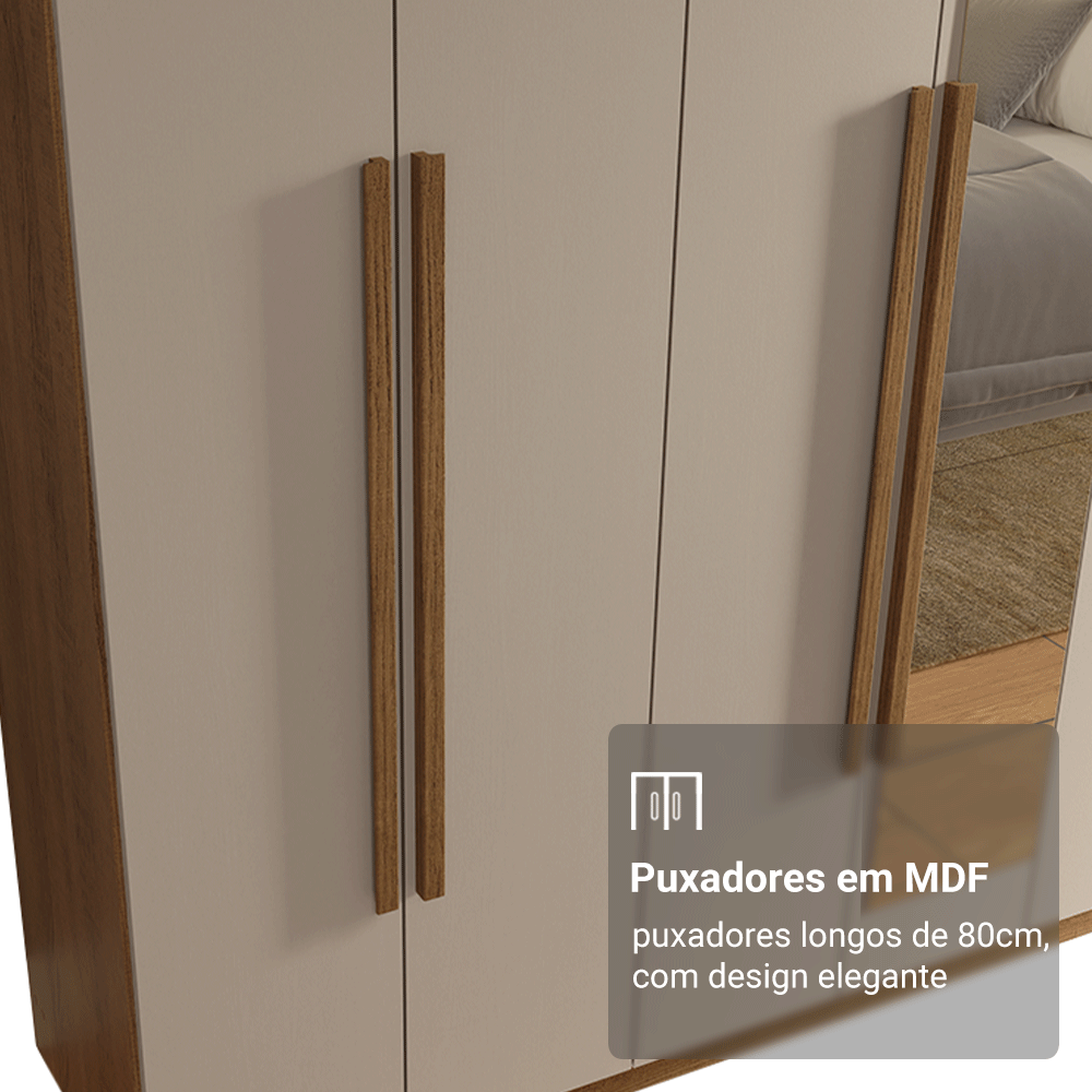 Guarda-Roupa Casal 8 Portas Batentes com Espelho Rustic/Crema/Rustic Venus Madesa