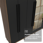 Guarda-Roupa Casal com Pés 8 Portas Batentes com Espelho Rustic/Preto/Preto Venus Madesa