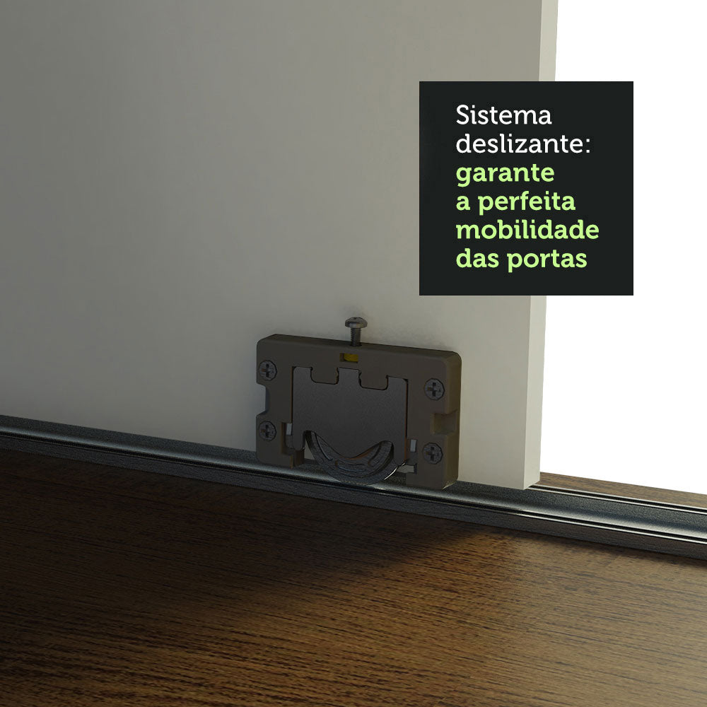 Guarda-Roupa Casal Madesa Istambul 3 Portas de Correr com Espelhos 3 Gavetas Rustic/Branco
