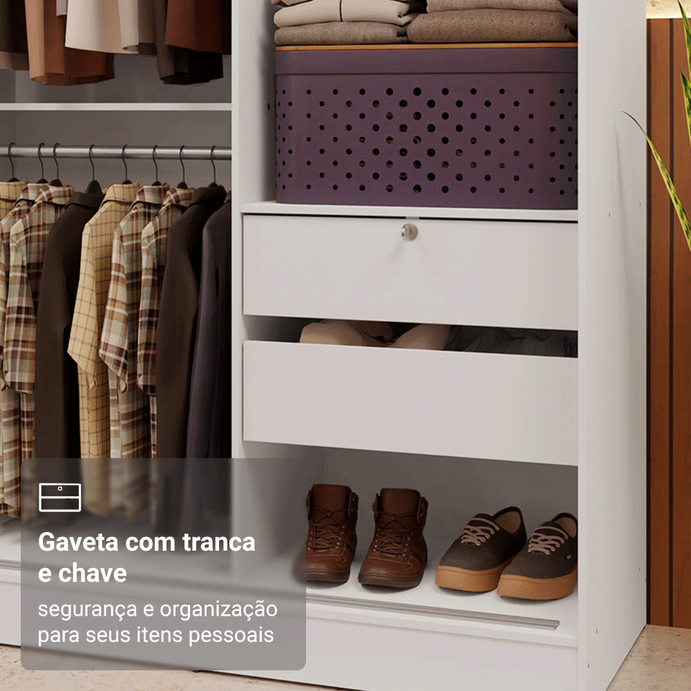 Guarda-Roupa 2 Portas de Correr de Espelho Branco Max Madesa