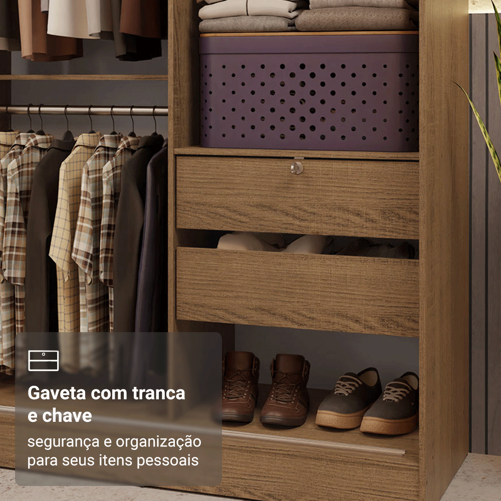 Guarda-Roupa 2 Portas de Correr de Espelho Rustic Max Madesa