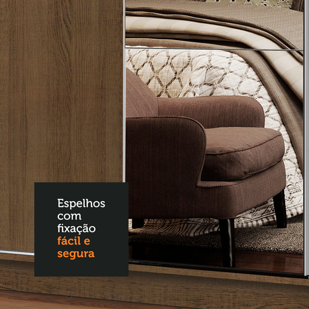 Guarda-Roupa Casal Madesa Cronos 4 Portas de Correr com Espelhos Rustic