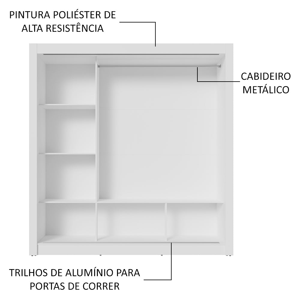 Guarda-Roupa Casal 3 Portas de Correr de Espelho Branco Nobre Madesa