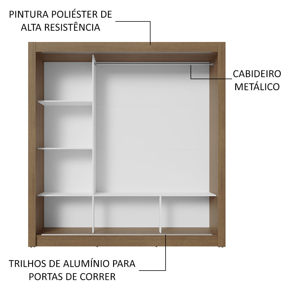 Guarda-Roupa Casal 3 Portas de Correr com Espelho Rustic Nobre Madesa