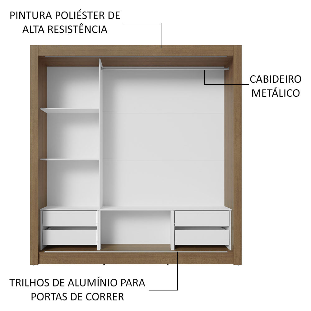 Guarda-Roupa Casal 3 Portas de Correr com Espelho 4 Gavetas Rustic/Branco Sublime Plus Madesa
