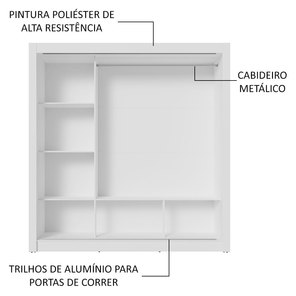 Guarda-Roupa Casal 3 Portas de Correr Branco/Preto Nobre Madesa