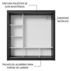 Guarda-Roupa Casal 3 Portas de Correr Preto/Branco Nobre Madesa