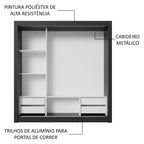 Guarda-Roupa Casal 3 Portas de Correr com Espelhos 4 Gavetas Preto/Branco Sublime Plus Madesa
