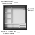 Guarda-Roupa Casal 3 Portas de Correr Preto/Branco Sublime Madesa