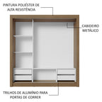 Guarda-Roupa Casal 3 Portas de Correr com Espelho 4 Gavetas Rustic/Preto Sublime Plus Madesa