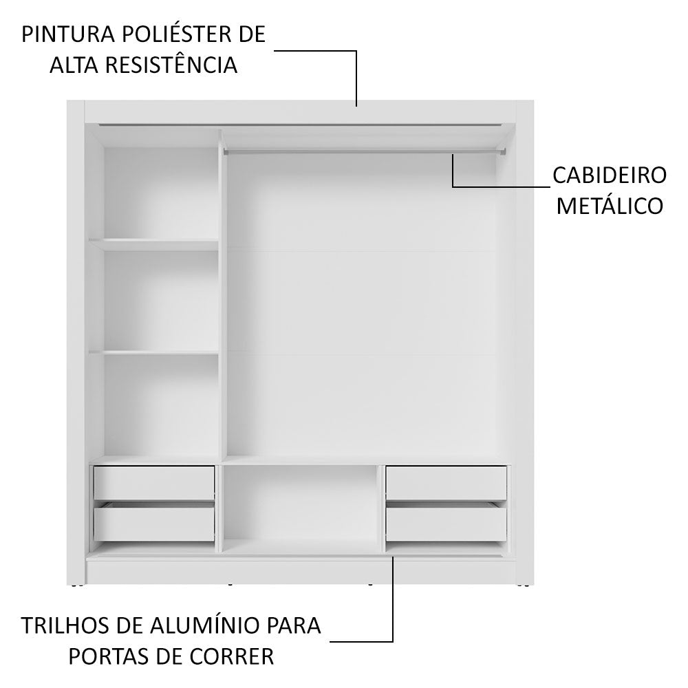 Guarda-Roupa Casal 3 Portas de Correr com Espelhos 4 Gavetas Branco/Cinza Sublime Plus Madesa