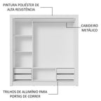 Guarda-Roupa Casal 3 Portas de Correr com Espelhos 4 Gavetas Branco/Cinza Sublime Plus Madesa