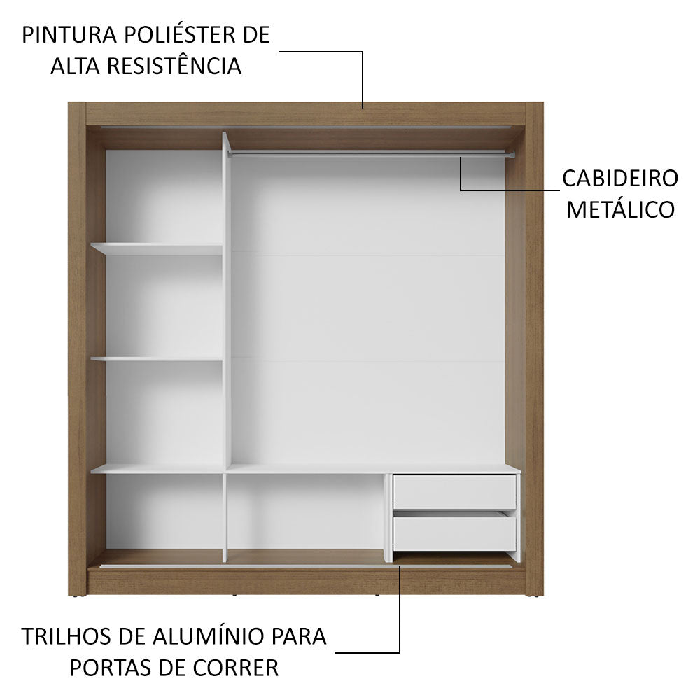 Guarda-Roupa Casal 3 Portas de Correr com Espelho 2 Gavetas Rustic/Cinza Sublime Madesa
