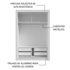 Guarda-Roupa Solteiro 2 Portas de Correr com Espelhos 4 Gavetas Branco Vivare Plus Madesa