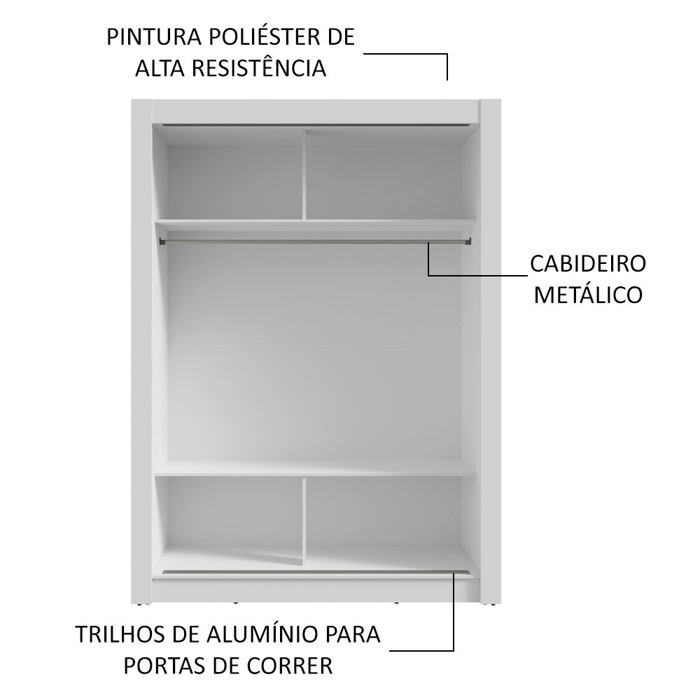 Guarda-Roupa Solteiro 2 Portas de Correr com Espelho Branco/Preto Milano Madesa