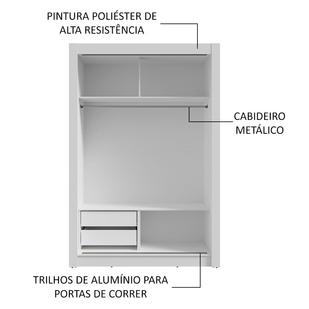 Guarda-Roupa Solteiro 2 Portas de Correr com Espelho 2 Gavetas Branco/Preto Vivare Madesa
