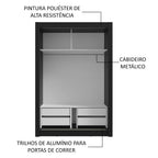 Guarda-Roupa Solteiro 2 Portas de Correr 4 Gavetas Preto/Branco Vivare Plus Madesa