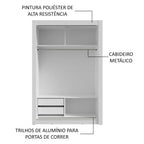 Guarda-Roupa Solteiro 2 Portas de Correr com Espelho 2 Gavetas Branco/Cinza Vivare Madesa
