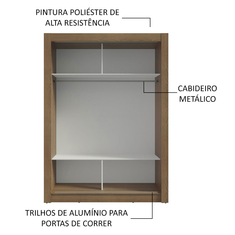 Guarda-Roupa Solteiro 2 Portas de Correr Rustic/Cinza Milano Madesa