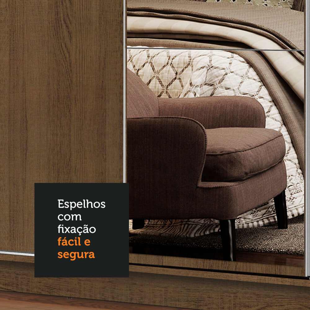 Guarda-Roupa Casal Madesa Apolo 4 Portas de Correr com Espelho Rustic