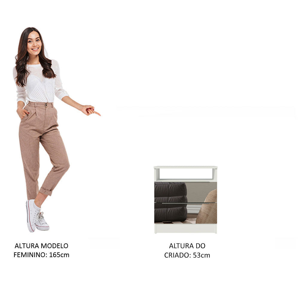Mesa de Cabeceira Madesa 3227 2 Gavetas com Espelho Branco