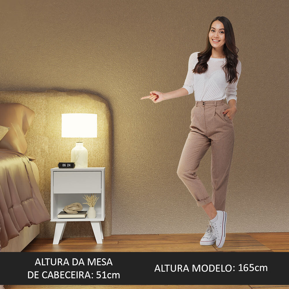 Mesa de Cabeceira Branca com 1 Gaveta 3235 Madesa