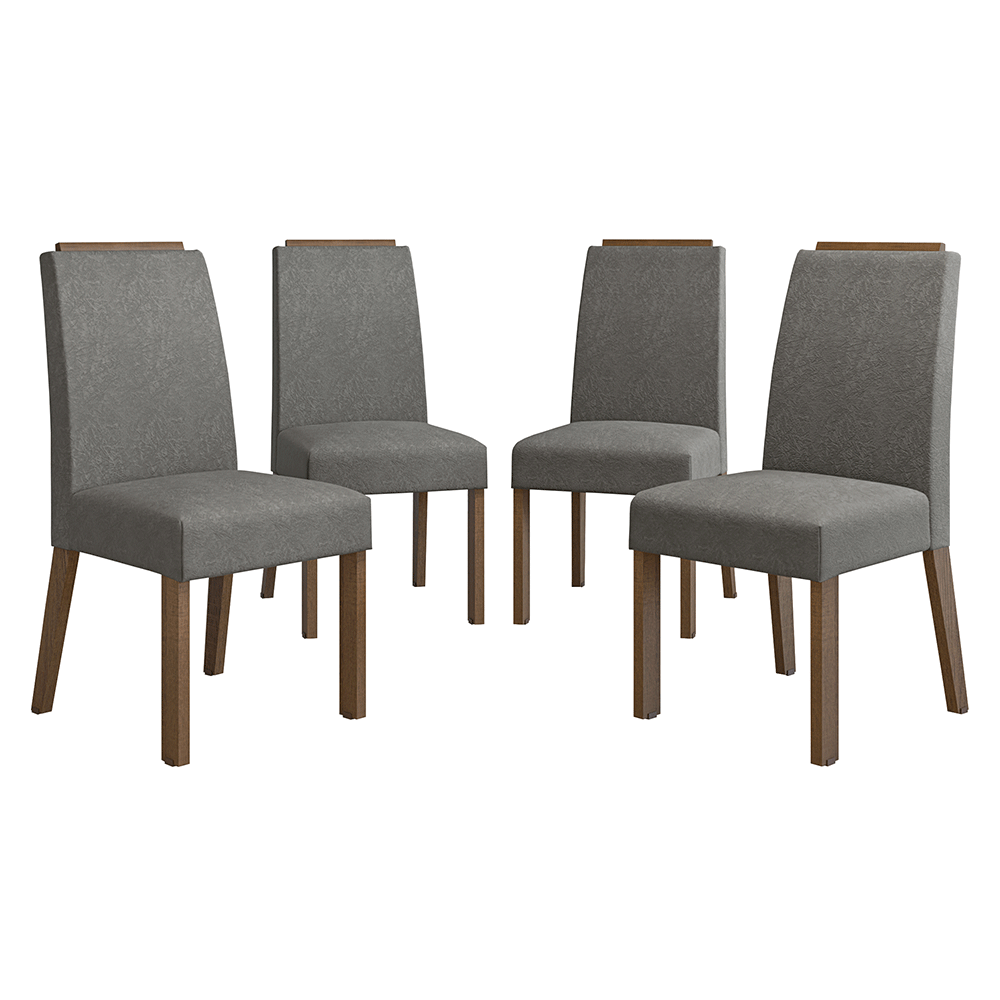 Kit 4 Cadeiras de Jantar 4255 com Espaldar Rustic/Silver Madesa