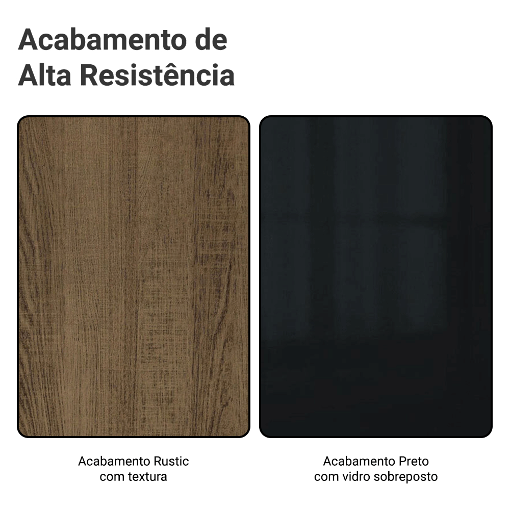 Mesa de Jantar Retangular Tampo de Vidro Rustic/Preto 5364 Madesa 02