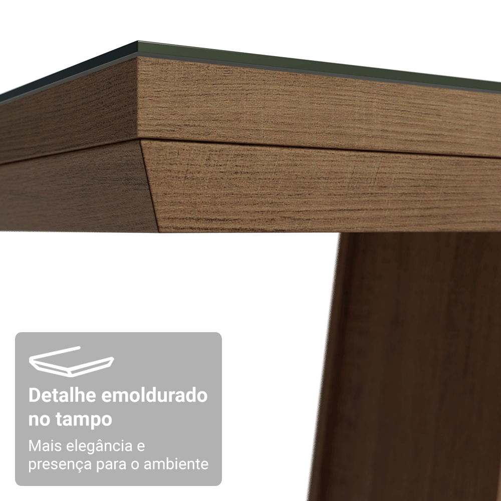 Mesa de Jantar Retangular Tampo com Moldura e Vidro Sobreposto Rustic/Preto 5364 Madesa