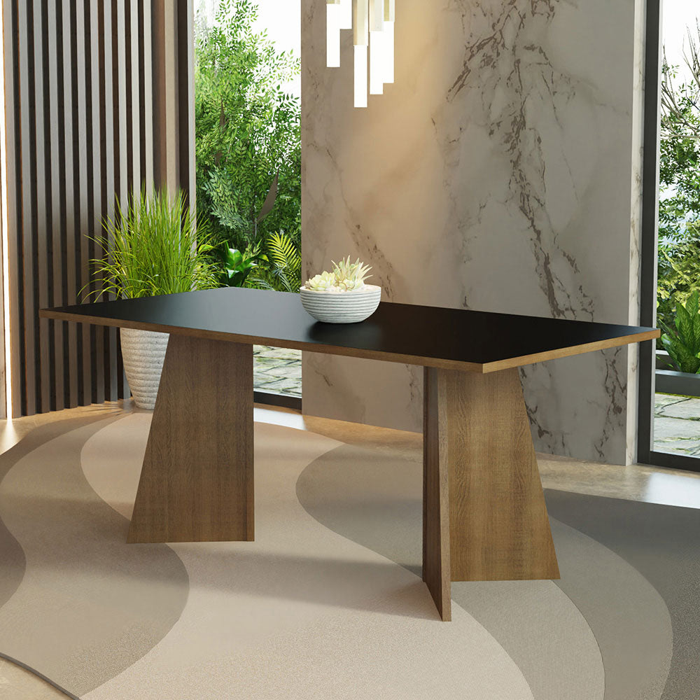 Mesa de Jantar Retangular com Tampo de Madeira Rustic/Preto 5388 Madesa